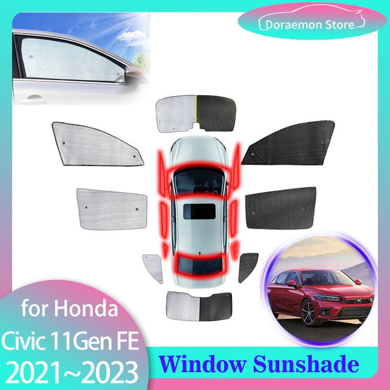 Full Cover Sunshades for Honda Civic 11th Gen FE FL Sedan ~ Car Accessorie Windshield Curtain Rear Side Window Visor Mat