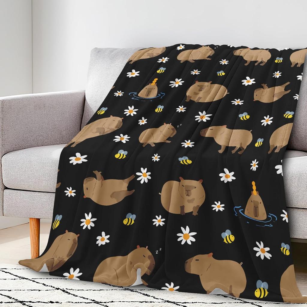 Cute Cartoon Capybara Blanket  Soft Flannel Throw Blanket Unisex Adults Kids Lap Blanket Cute Capybara Themed Gift