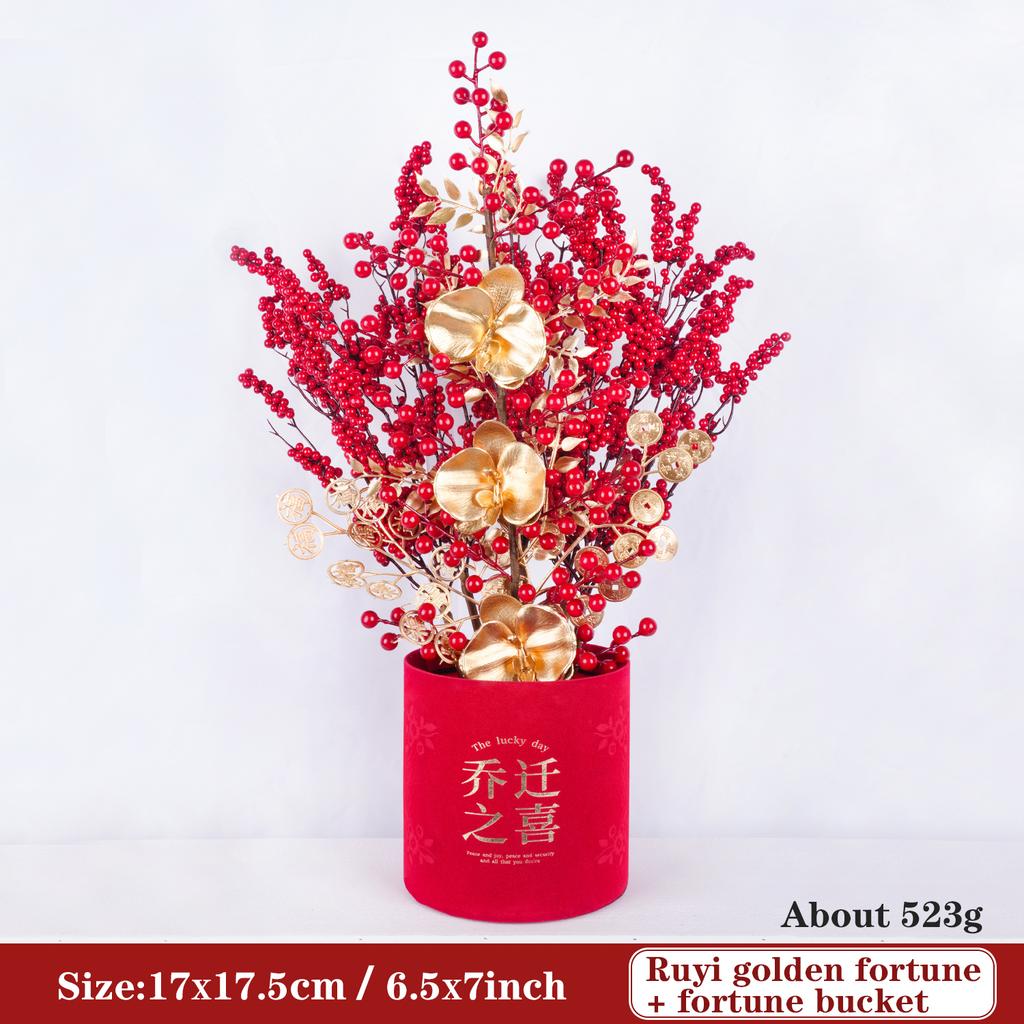 Uflower Lunar New Year Artificial flowers 2026 New Year Artificial Red Fruit Berry Pot Wedding Party Home Room Decorations