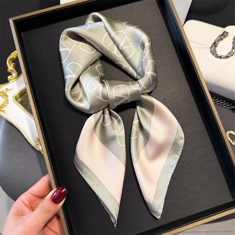 French light luxury chain small square scarf simulation silk printing silk scarf headscarf women's spring and summer scarf temperament scarf scarf new
