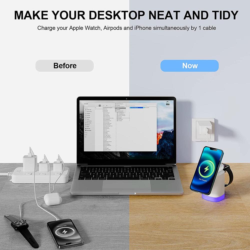 4-in-1 magnetisches kabelloses Ladegerät mit RGB-Licht für iPhone 12/13/14 Pro/Airpods Pro/iwatch. Integrieren Sie kabelloses Laden