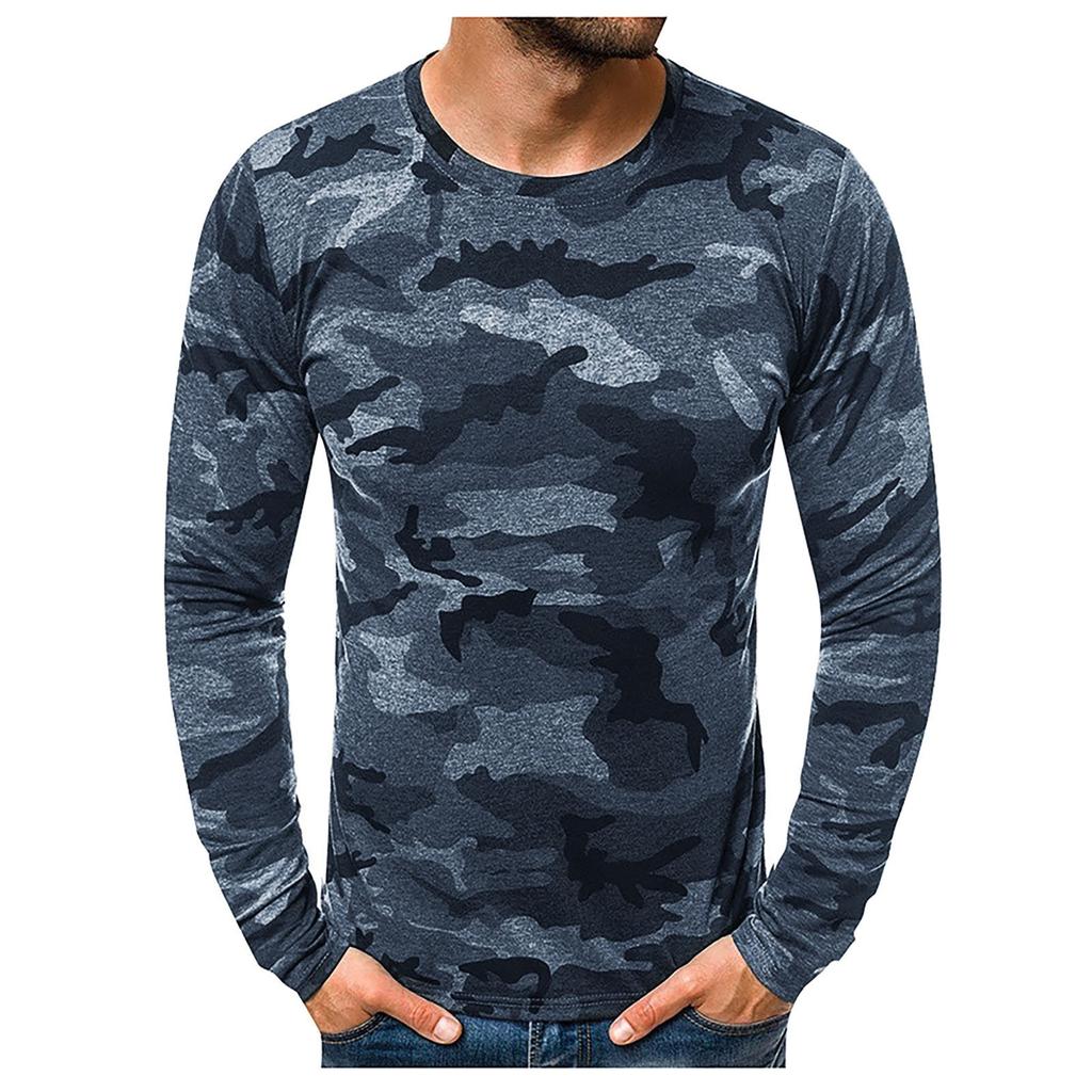 Koszulki z długim rękawem dla mężczyzn, moda męska z nadrukiem O-Neck T-shirt Topy Casual Sport Athletic Pullover Bluzka