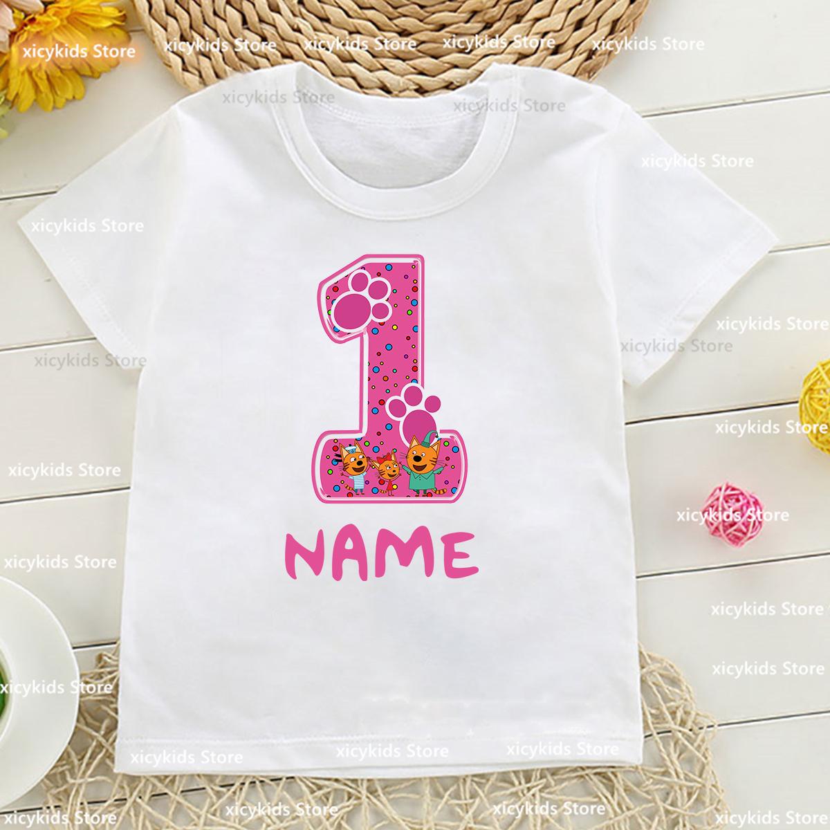 Kawaii Kids Tshirt Cute Three Kittens 16th Birthday Digital Print TShirt For Girls Personalized Name For Kids Birthday Gifts 100