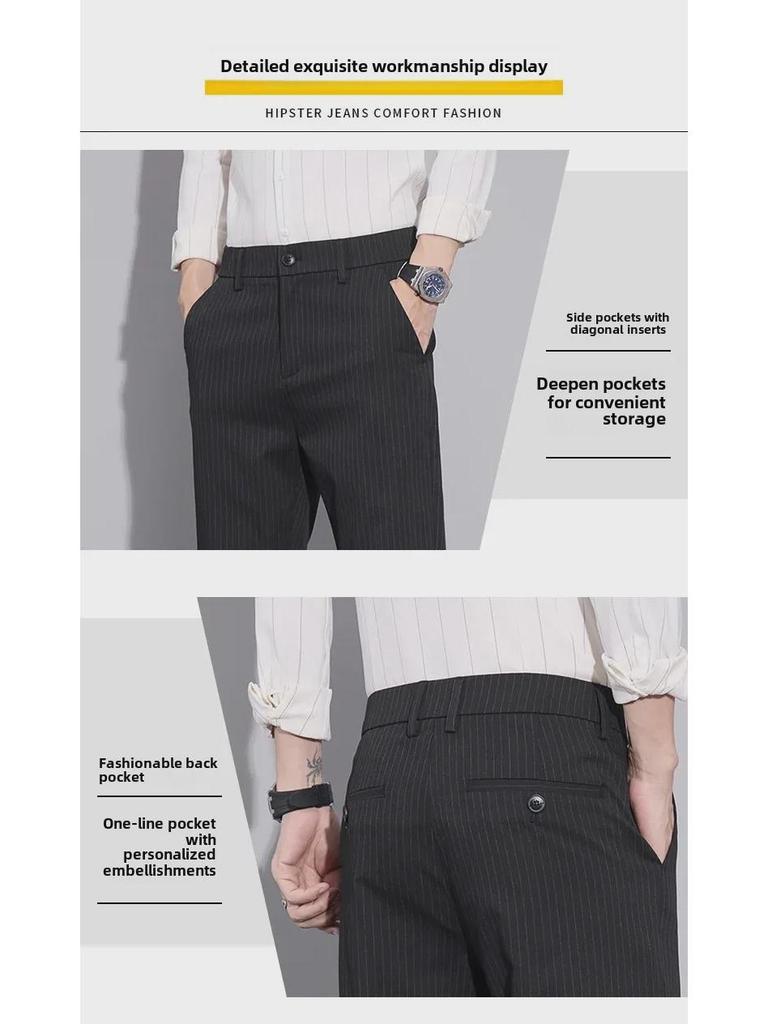 Męskie spodnie casualowe w paski, slim-fit, 7/8, na wiosnę 2025