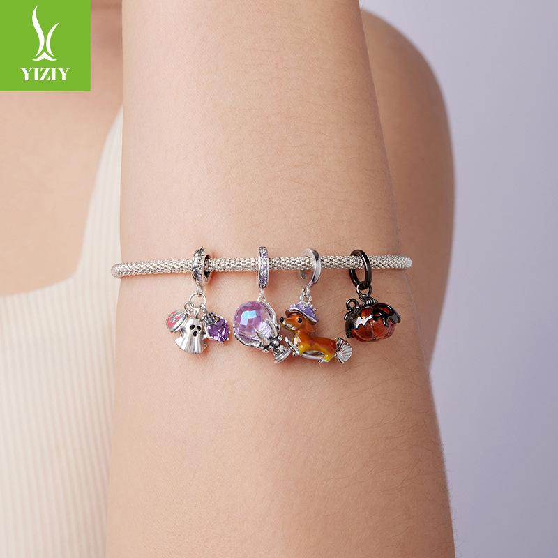 Halloween Magic Crystal Pendant Accessories Mystery Skeleton Hand S925 Sterling Silver Beads