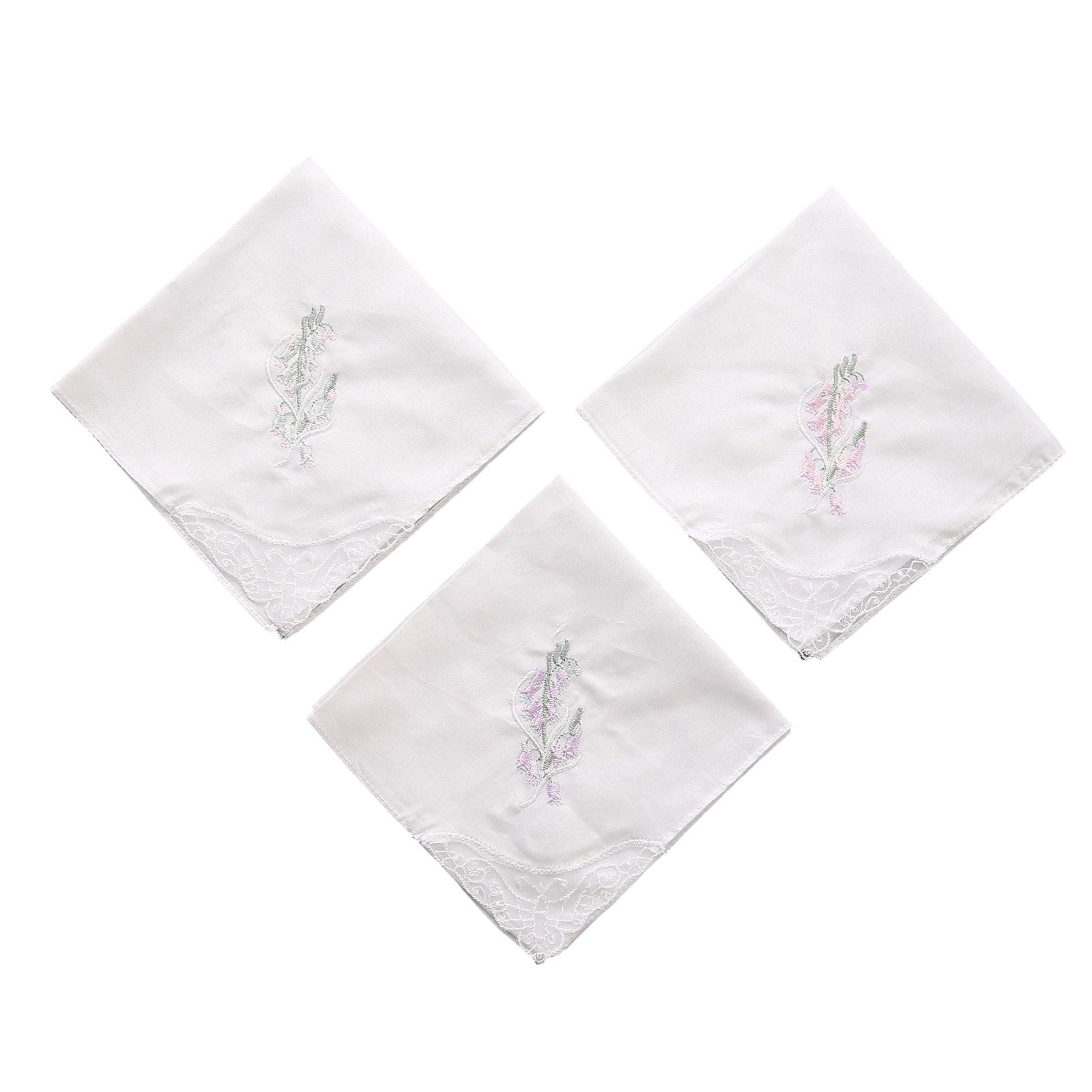 

Ladies Cotton Embroidery Handkerchiefs Womens Soft Solid Candy Color Flowers Lace Edging Hankies for Wedding Party 7