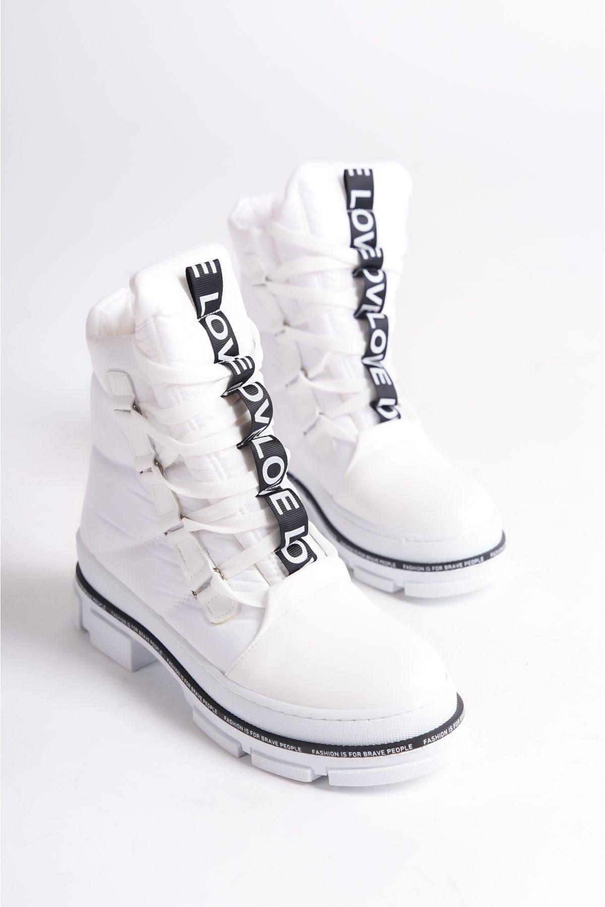 

Women Modern Stylish Fashion Boots Faux Leather Parachute Fabric Non-Slip Sole Text Printed Lace-Up Snow Boots 40