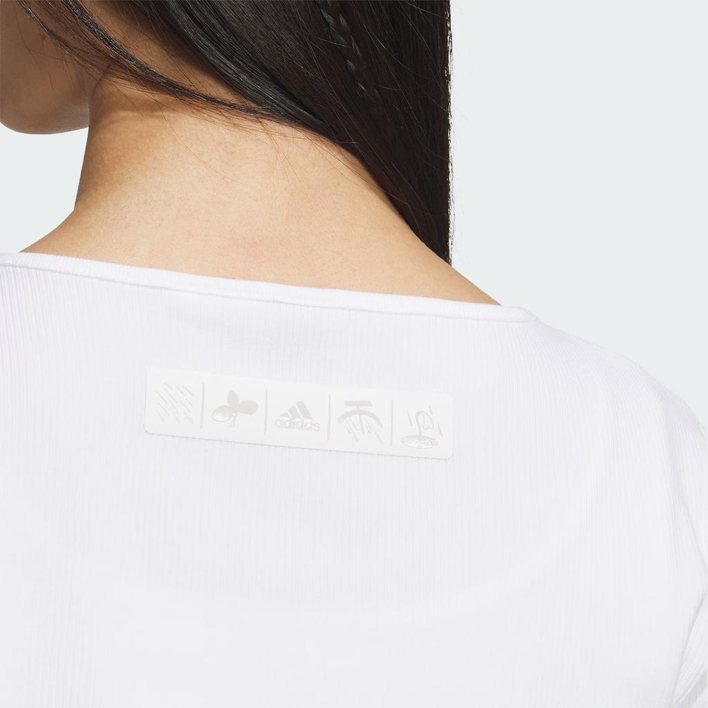 Adidas Solid Logo Two-In-One Sports Casual Slim Fit Long Sleeve T-Shirt Women Tops White IZ0605