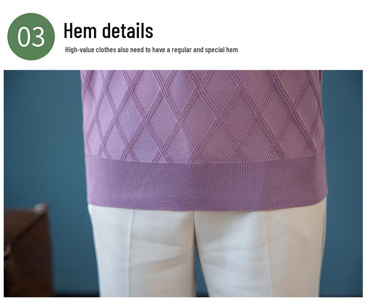 Mother's Day Elegant Knitted Loose Lapel T-shirt - Summer Style for Middle-Aged and Elderly Women