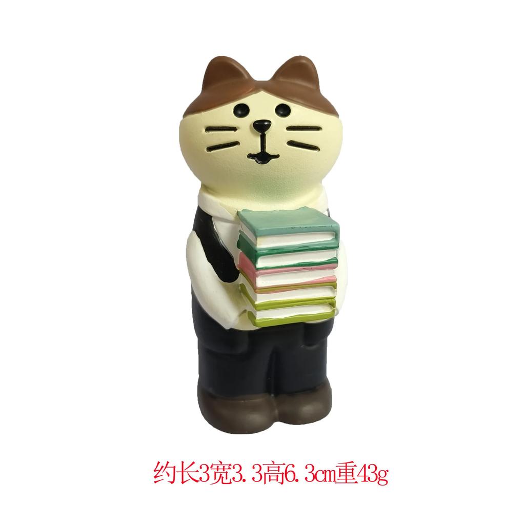 Japanese Ornaments Library Reading Cat Scene Decoration Shooting Props Miniature Resin DIY Birthday Gift Bookshelf Collection