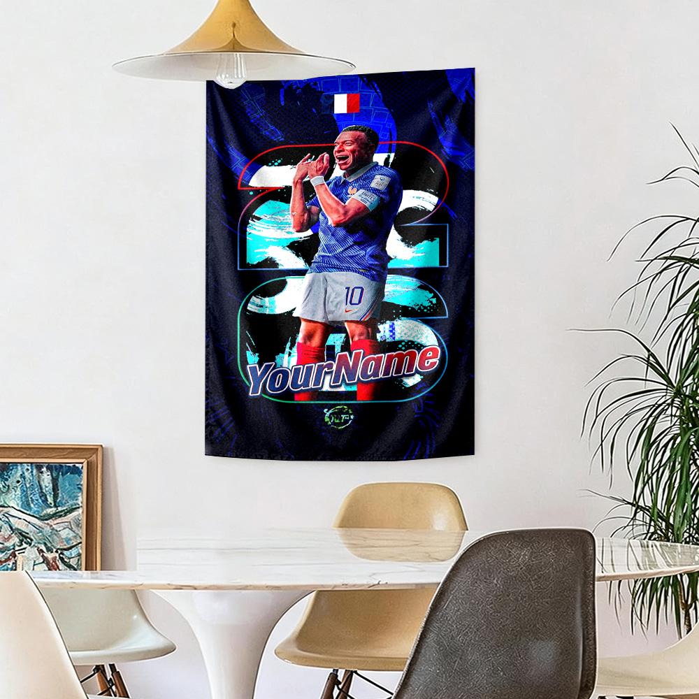 Mbappe Custom Your Name Wall Decor Tapestry Art For Pet Memorial Birthdaywedding Party Backdrop Family Gift