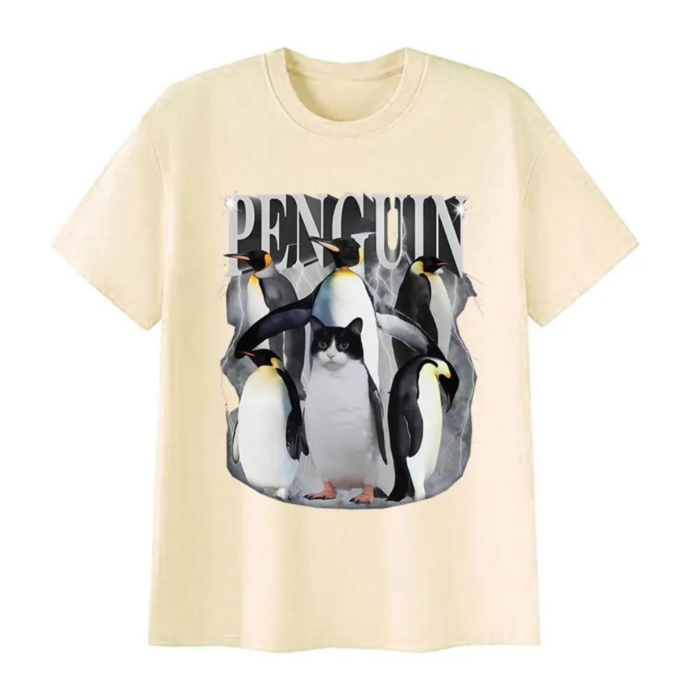 Süßer Pinguin Lustiges Meme T-Shirt Herren Damen Vintage Mode Hohe Qualität Baumwolle T-Shirts Oberteile Kleidung Kurzarm T-Shirt