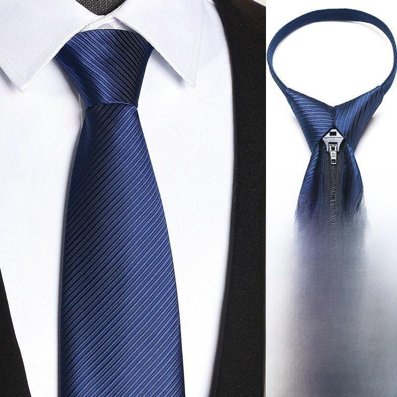 Polyester Striped Tie For Men Business Formal Wear With Zipper Closure For Office And Wedding