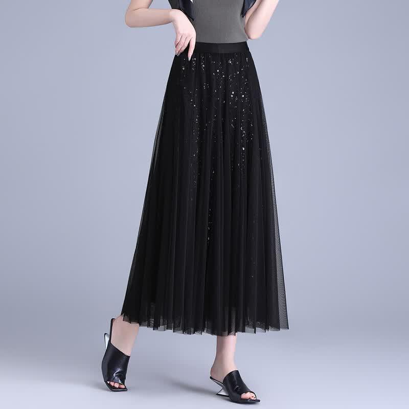 Women s Elegant Sequin Mesh A-Line Midi Skirt M