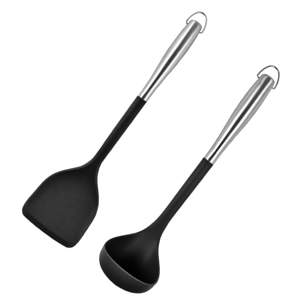 2Pcs/Set Stainless Steel Handle Silicone Cooking Tool Non-stick Kitchen Utensils Silicone Spatula Baking Kitchen Utensils Tool
