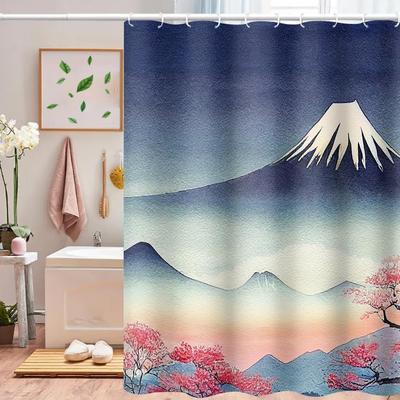 Mount Fuji Duschvorhang Japan Berühmte Landschaft Kirschblütenberge Abstrakte Szenerie Duschvorhänge für Badezimmer