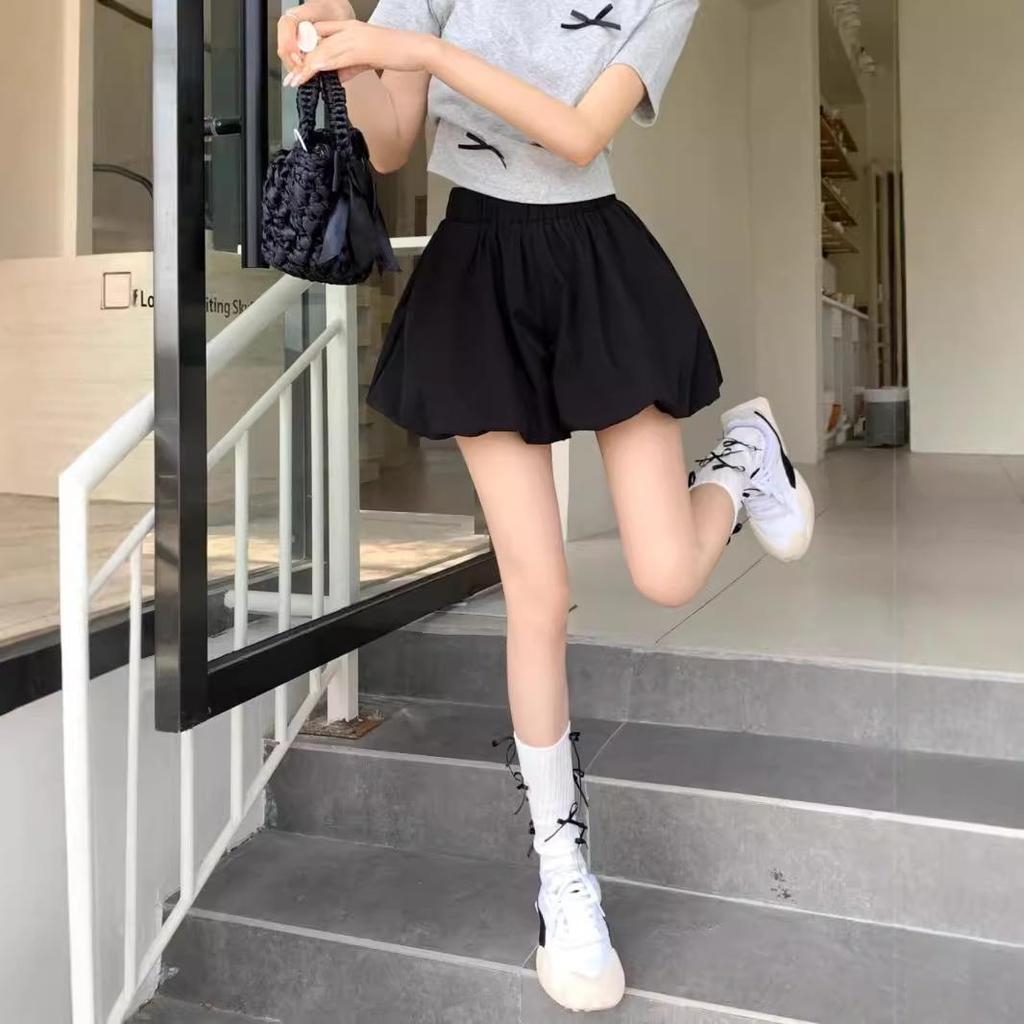 Koreanischer Stil High-Waist Schwarze Weitbein-Shorts für Damen - Sommer 2024