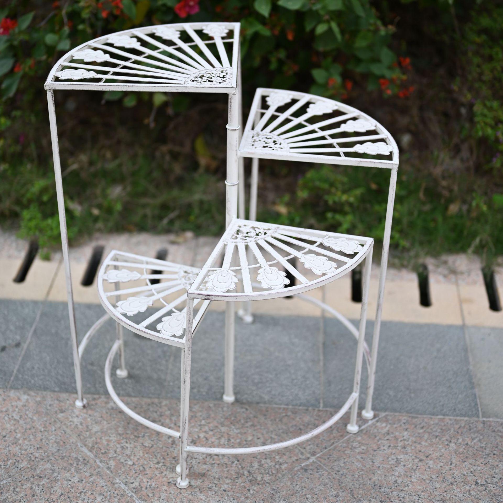 Modern Wrought Iron Four-Tier Rotating Folding Plant Stand for Outdoor Balcony & Garden
