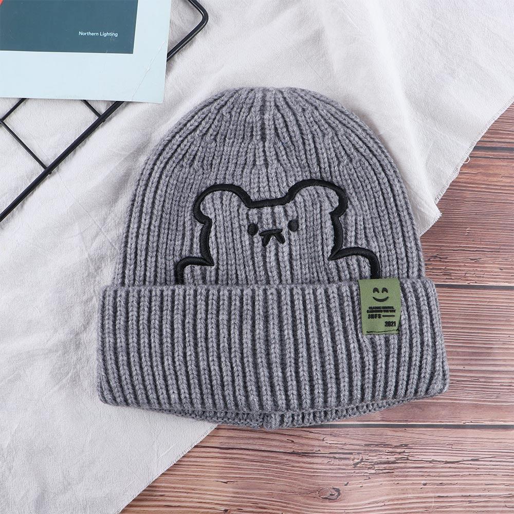 Girl All-match Stripe Winter Embroidered Bear Wool Hat Knitted Hat Women Beanies Korean Style Caps