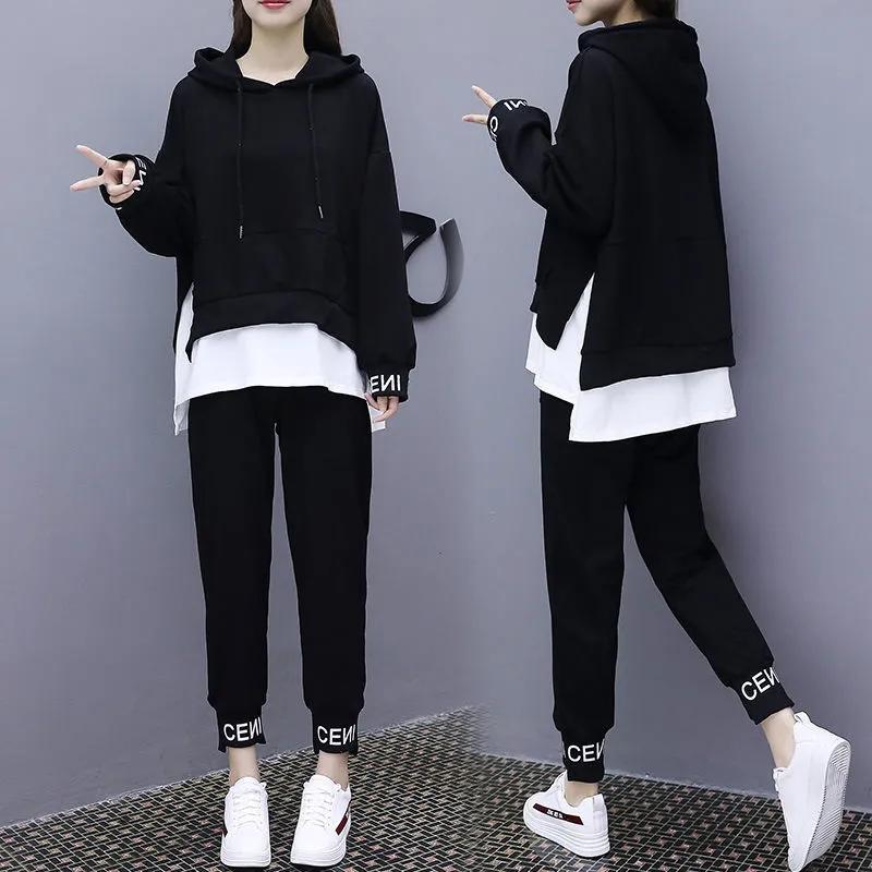 Women's Spring/Autumn Lightweight Set Loose-fitting Sweatshirt + Long Pants Two-piece Set