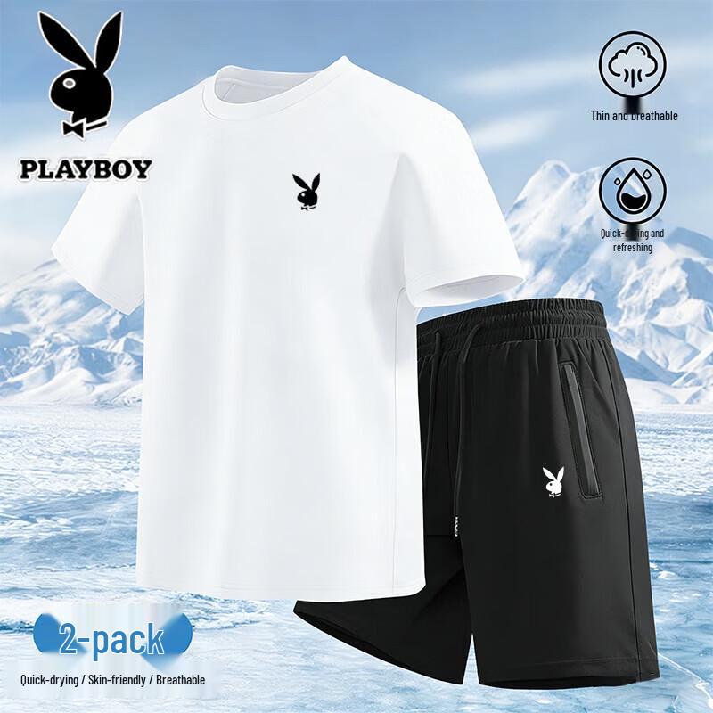 

Playboy Men s Ice Silk Short Sleeve Shorts Set 3XL