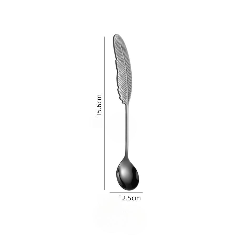 Feather‑Shaped Spoon Fork, 304 Stainless Steel Coffee Stirring Spoon Creative Dessert Gift Utensil