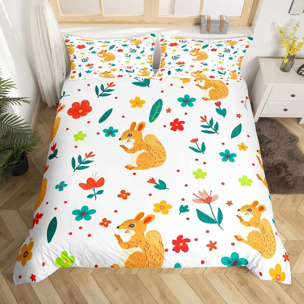 Tier Cartoon King Size Bettbezug Niedliches Regenbogen Alpaka Weiches Bettwäscheset für Jungen Mädchen Floral Dschungel Tier Bettwäsche 3-teilig