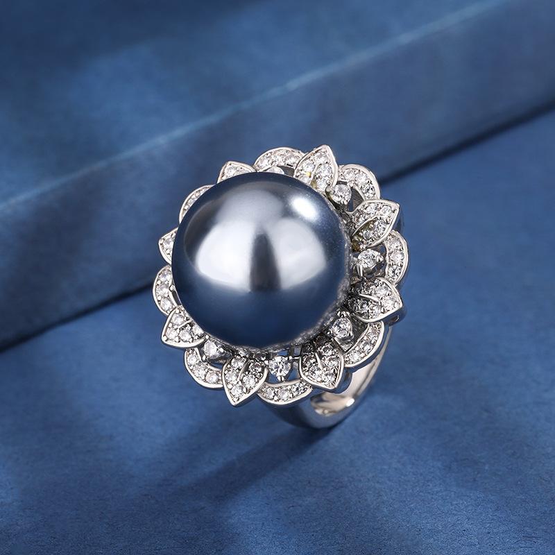 New Huabi Jewelry Copper Bottom Gold Plated Inlay Simulation Grey Pearl Fashion Pearl Round Set 16-12mm