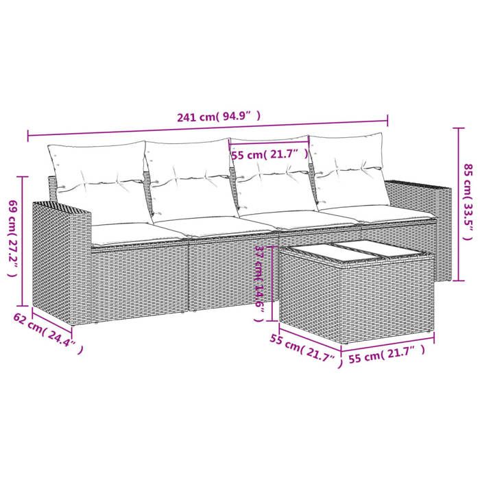 VidaXL Salon de jardin 5 pcs avec coussins gris résine tressée 3251027