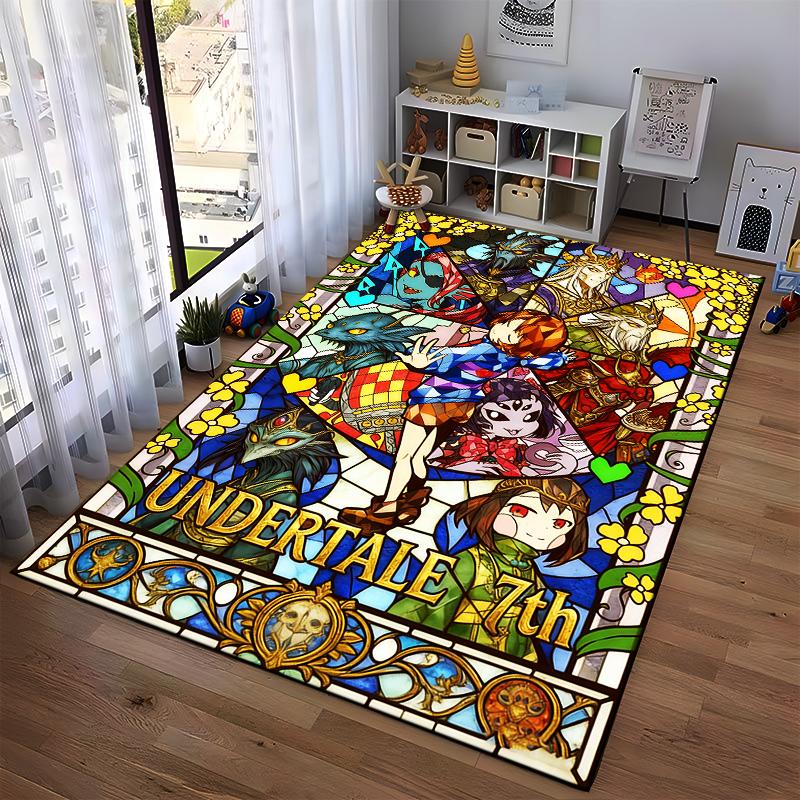 Tappeto Decorativo Colorato Stile Vetro Colorato per il 7° Anniversario di Undertale Adatto per l'uso come antiscivolo per soggiorno, camera da letto, divani