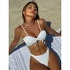 Women Solid Color Lace Up Two Piece Split Bikini Swimsuit