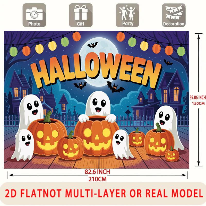 Party Backdrop Halloween Flat Spooky Ghost Pumpkins Multi Layered Celebrations Celebration Photo Booth Front Door Decor