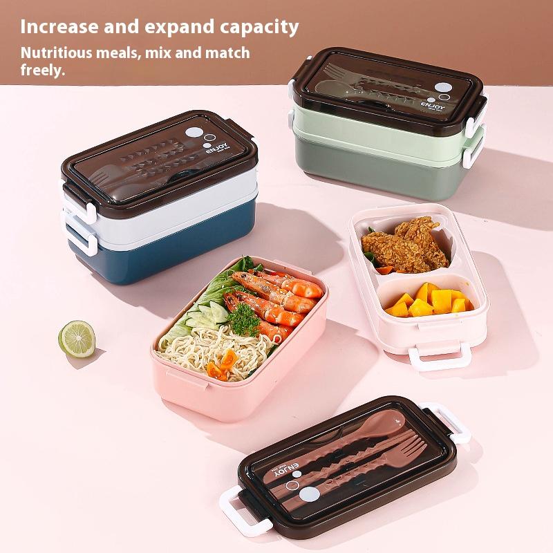 2026 New 1400ml Lunch Box Double Layer Microwave Safe Portable Food Container with Utensils for Picnic Office School Use