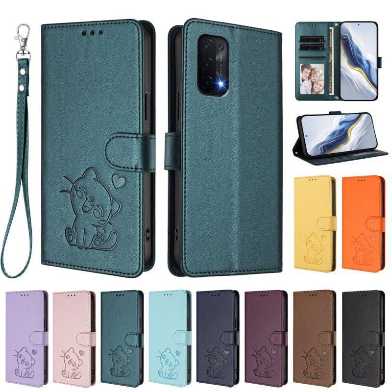 Suitable for Samsung S25 FE phone case with heart-printed cat design, M56 5G flip cover with card slot and wallet function