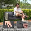 4-Piece Garden Furniture Set, 1 Sofa, 2 Armchairs, 1 Table with Glass Top, Cushions, Steel Frame, Plastic Rattan, Gray