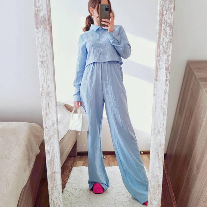 Streamgirl Women Summer Pants Sets 2 Pieces Crop Tops And Wide Leg Pants White Chiffon Thin Two Pieces Pant Sets Women's Suits