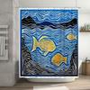 Luxury Blue Fish Print Shower Curtain Artistic Bathroom Decorations for Home Decoration Size72x84 inches (W x H)