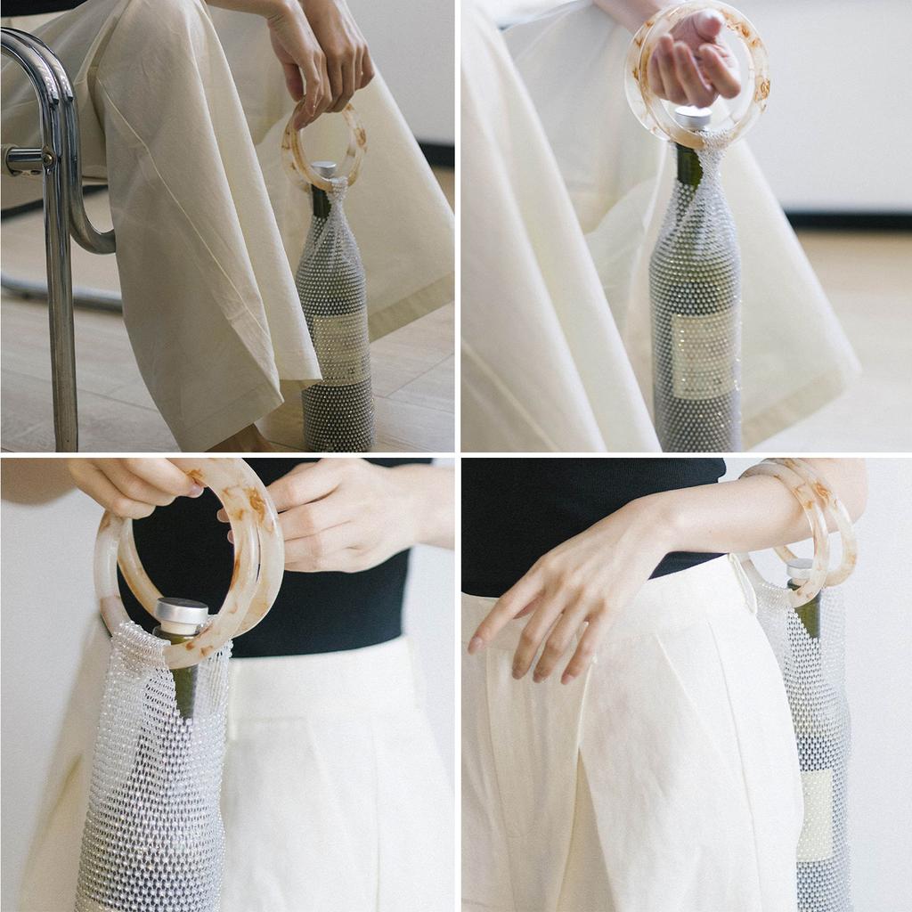 Handcrafted Wine Tote Handmade Wine Sleeve Marble Resin Handle Water Bottle Holder Practical Insulation Cup Bags