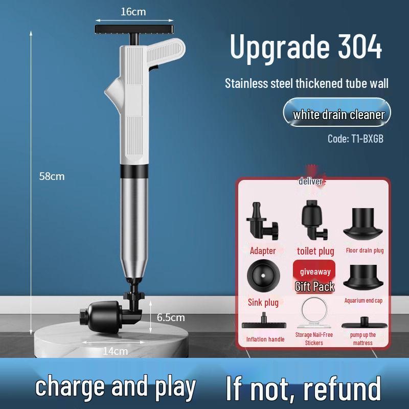 Sewer and Toilet Bidet Unclogging Plunger - One Shot Solution for Kitchen, Bathroom, and Pipe Blockages by Lei De Zhu High Pressure Pneumatic