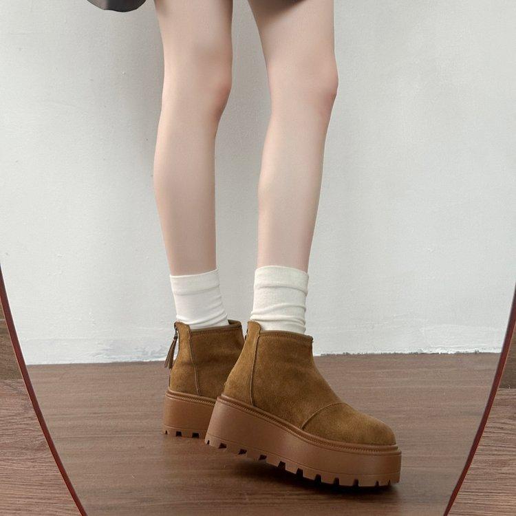

женские зимние короткие ботинки на толстой подошве, увеличивающие рост, новые популярные универсальные теплые хлопковые туфли, утепленные сноубутсы 40 верблюд