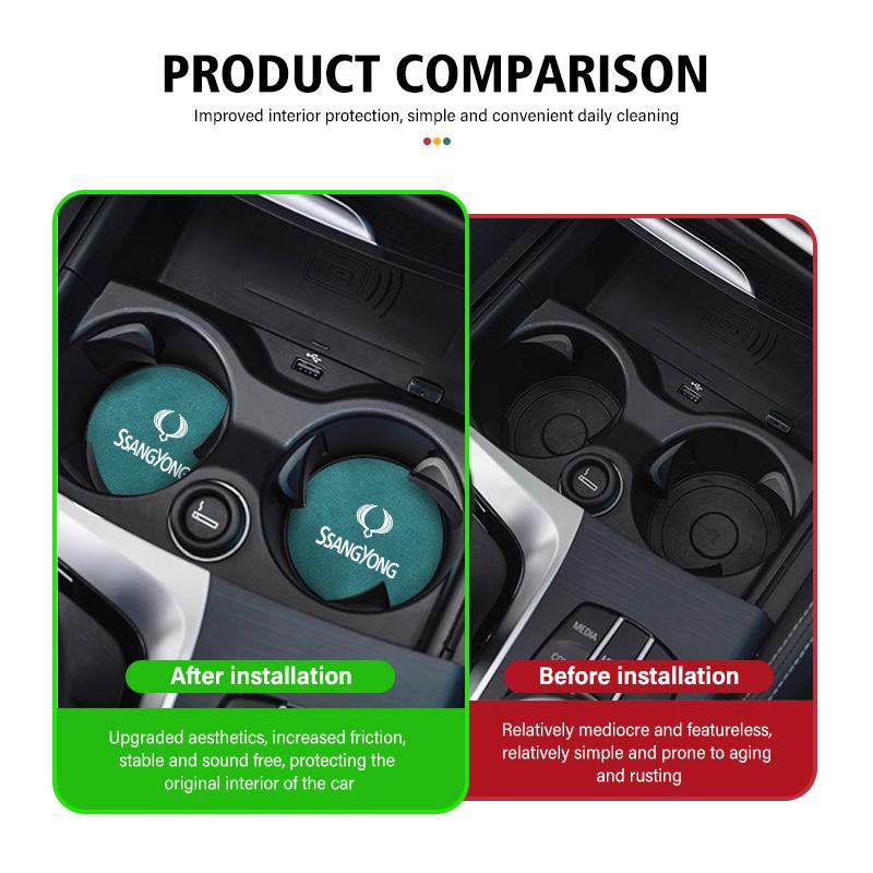 2pcs Car Coaster Drink Bottle Holder Anti-slip Mat Water Cup Pad For SsangYong Korando Rexton Kyron Rodius Tivoli Musso