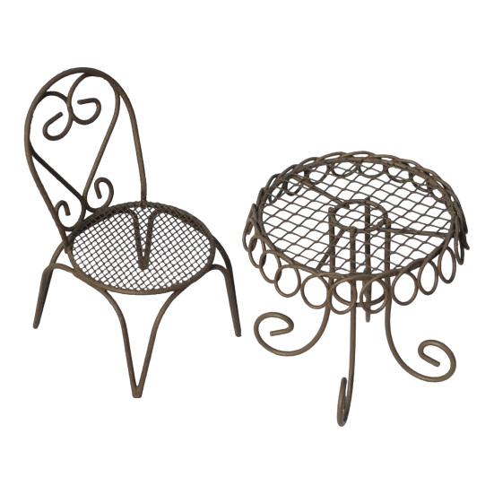 Yousheng Dollhouse Miniature Bistro Table/Chairs/Beach Umbrella Accessories, Metal 1:12 Scale Miniatures, Outdoor Coffee/Tea Furniture, Fairy Garden