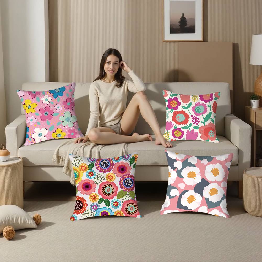 Home Decor Colorful Floral Pattern Decorative Pillow Covers Pattern Cushion Cover Suitable for Sofa Bedroom Car Pillow Cover