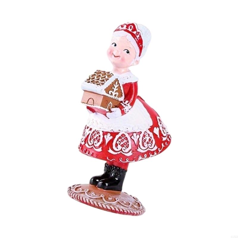 62KD Seasonal Gingerbreads Santa Couple Table Decors Resins Figures for Holiday Gift