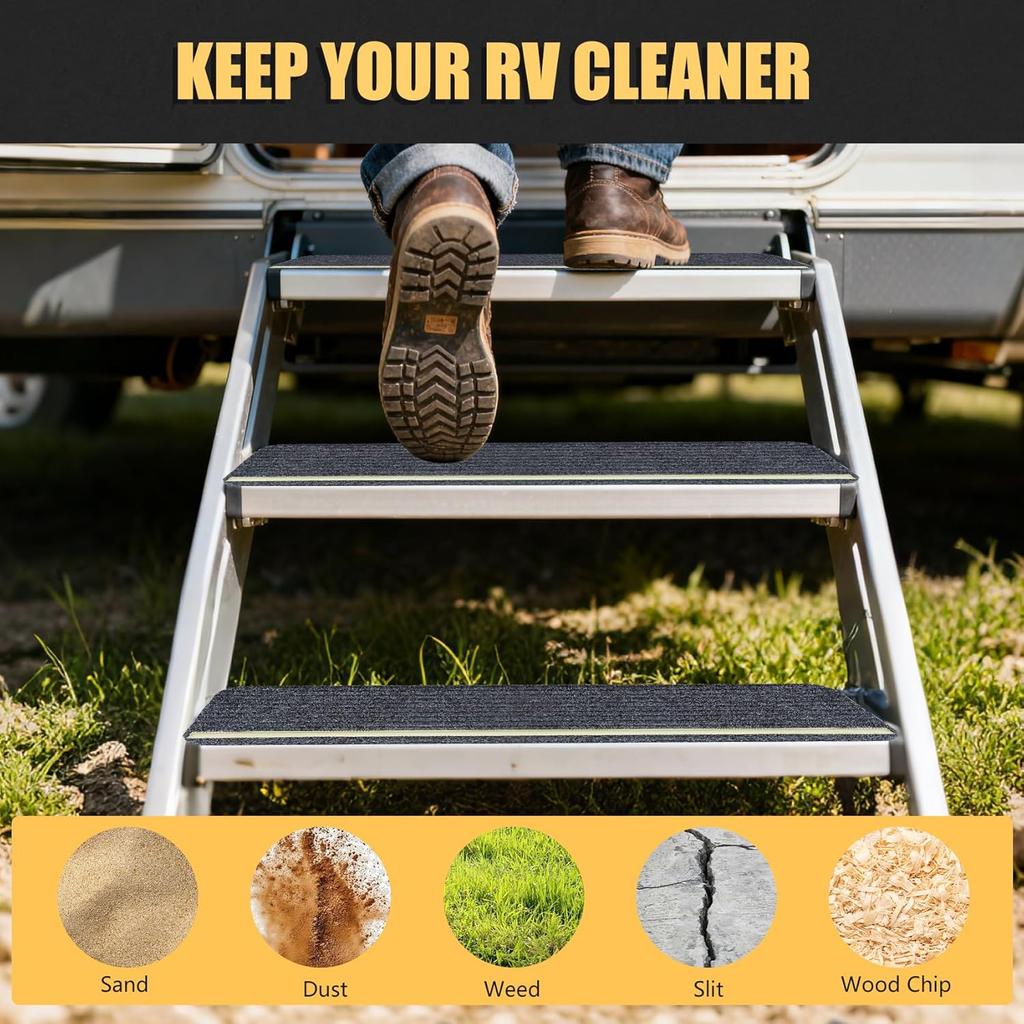 RV Step Covers 4 Packs, RV Stair Covers for Mobile Home and Camper, Camper Step Covers, Non Slip RV Step Rug Carpet Outside, Waterproof, Glow In The