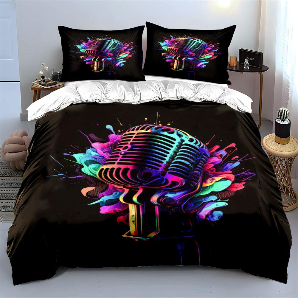 Colorful retro microphone design. Bedding sets Duvet cover sets Duvet covers Pillowcases(1 * Duvet Cover 2 * Pillowcases without duvet insert)