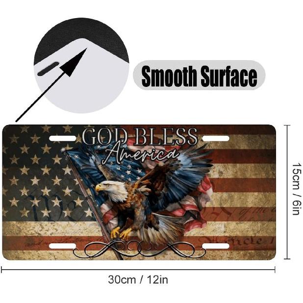 God Bless America License Plate – American Flag With Bald Eagle Patriotic Front Plate For Car, Truck, SUV – Durable Aluminum USA Auto Accessory