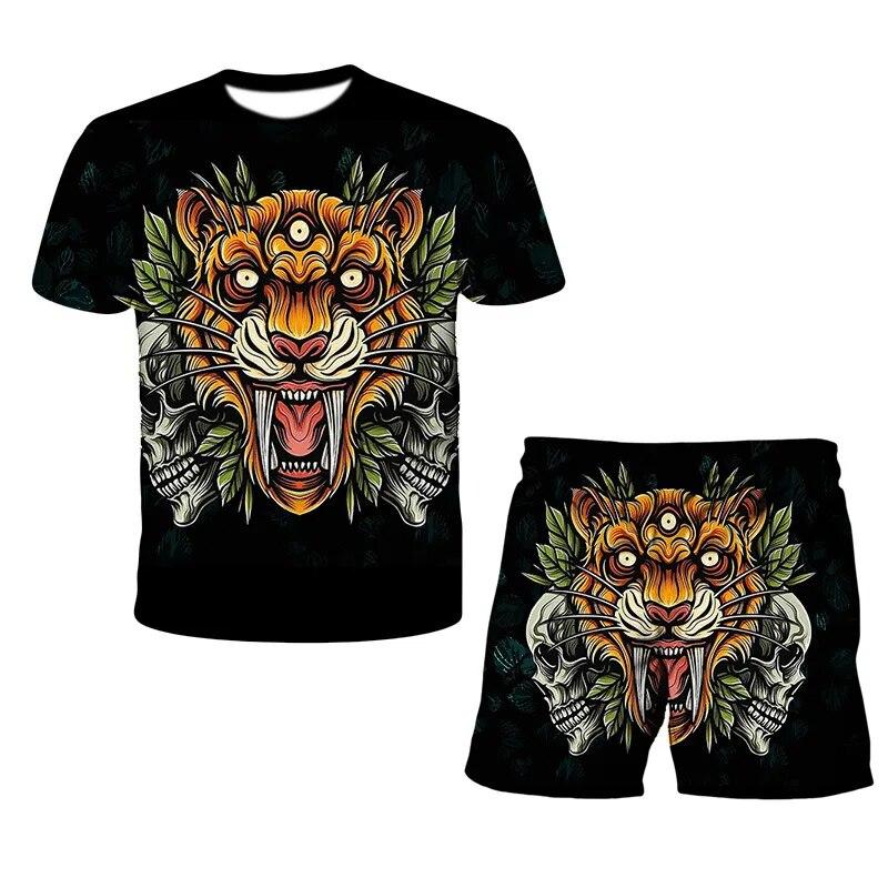 König der Löwen 3D-Druck Sommer Herren O-Ausschnitt T-Shirt Set Casual T-Shirt Shorts 2-teiliges Set Übergroßer Pullover Trainingsanzug Trend Herrenkleidung