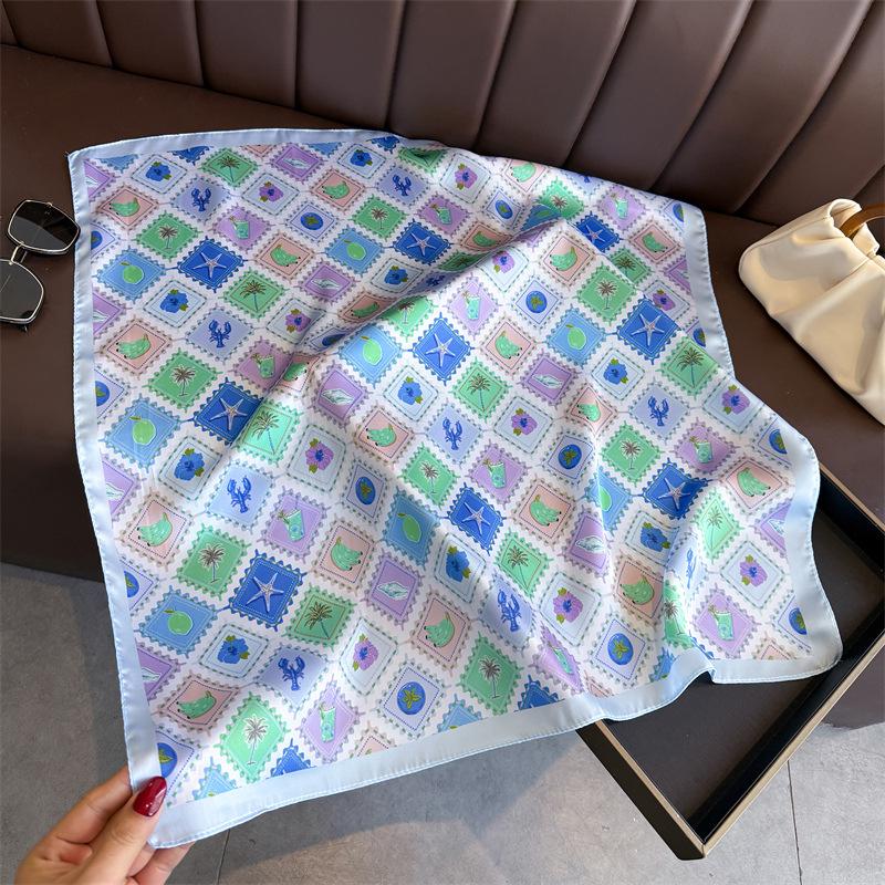 Korean Style Printed Silk Like Square Scarf For Women 66*70cm