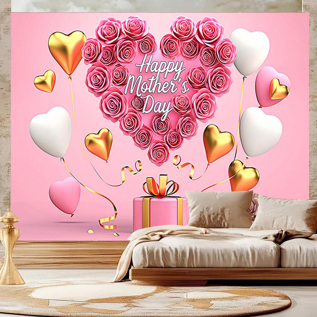Happy Mothers Day Party Background Thanks Mother Flower Rose Heart Floral Pink Photography Backdrop Photo Studio Props